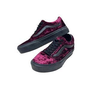 Vans Platform Crushed Velvet Burgundy Black Womens Streetwear Sport Skate Sz 7